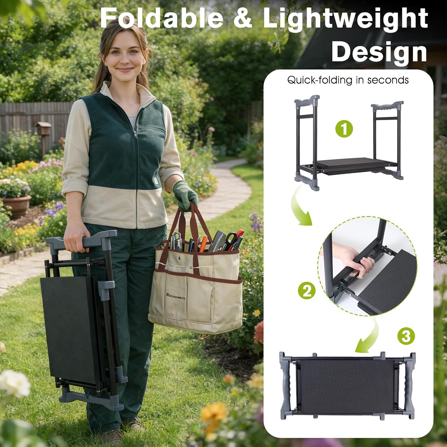 Garden Kneeler and Seat with Umbrella,Heavy Duty Gardening Bench and Stool | 2-in-1 Foldable Gardening Stool with