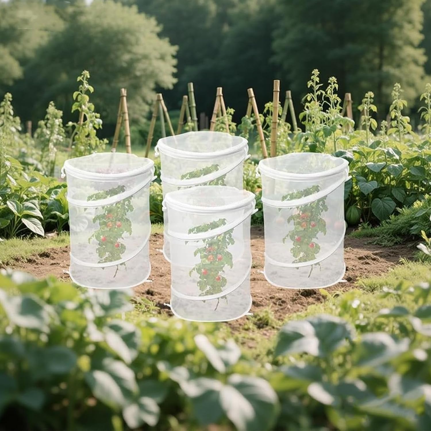2-Pack Pop Up Plant Covers, Heavy Duty 18"x24" Mesh Plant Cover & Garden Cloche with Ground Stakes, Windproof Plant