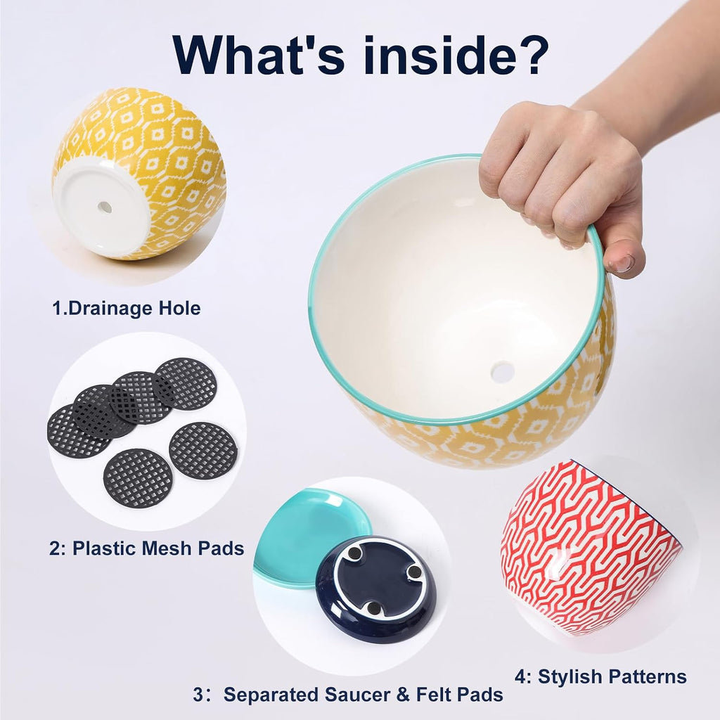 Selamica Ceramic Plant Pots, Indoor Flower Pots for Indoor Plants, 3.5+4.6+5.5 Planters with Drainage Hole & Saucer