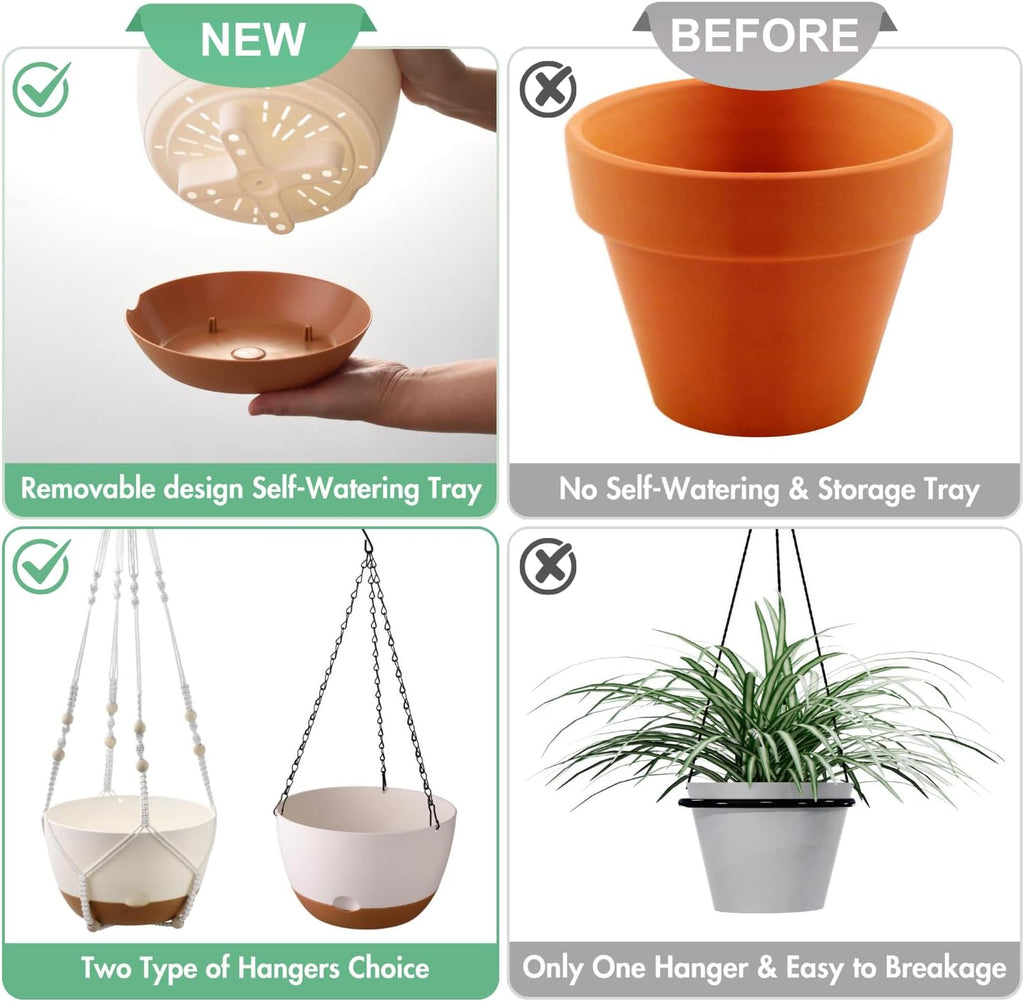Set of 2-10 Inch Hanging Planters for Indoor Plants with Self-Watering Includes Hanging Pots for Plants, Outdoor