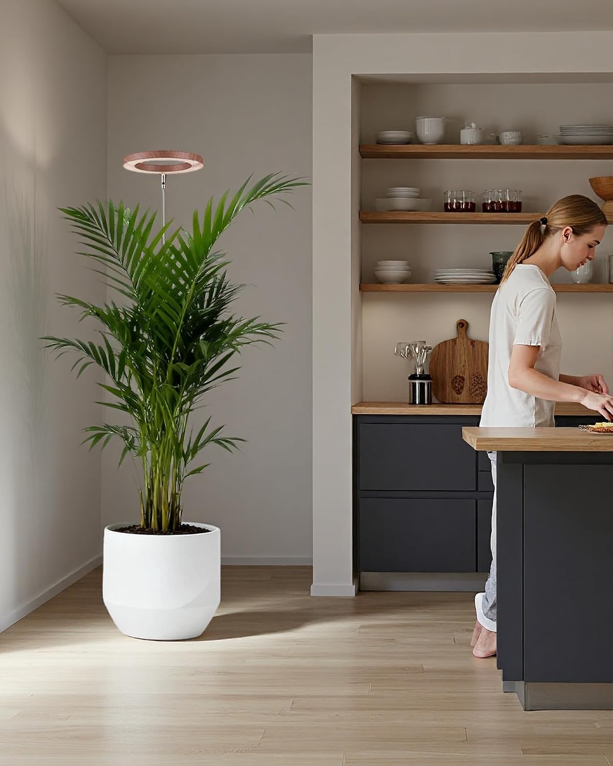 Plant Grow Light, LED Growing Light Full Spectrum for Indoor Plants,Aluminum Walnut Wood Grain Plant Lights,Height