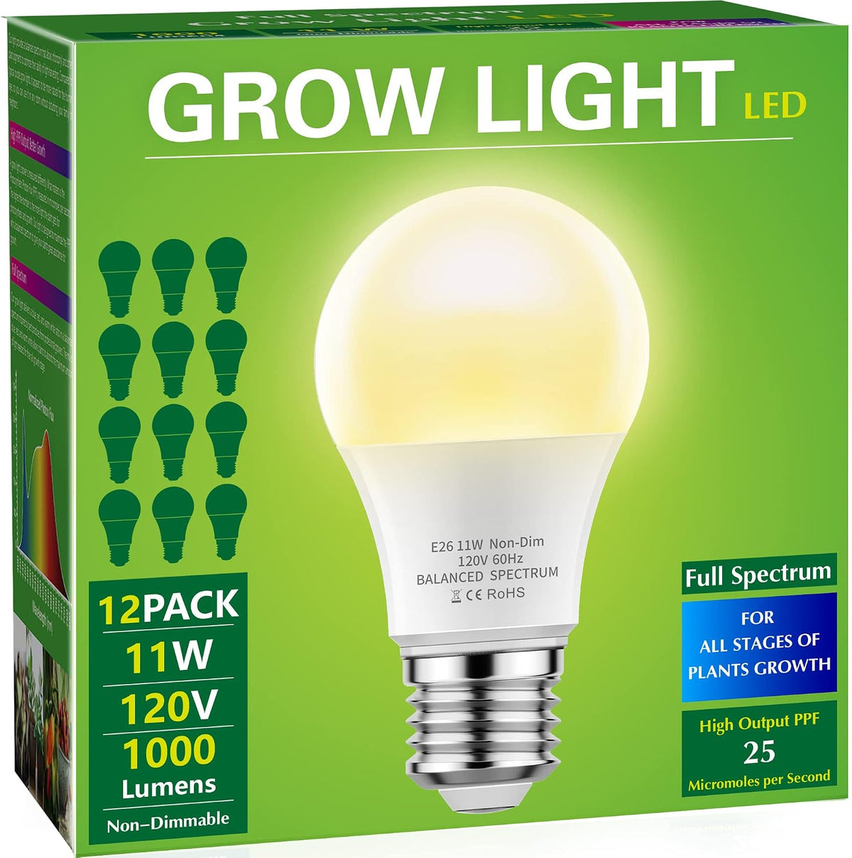 Briignite Grow Light Bulbs, LED Grow Light Bulb A19 Bulb, Full Spectrum