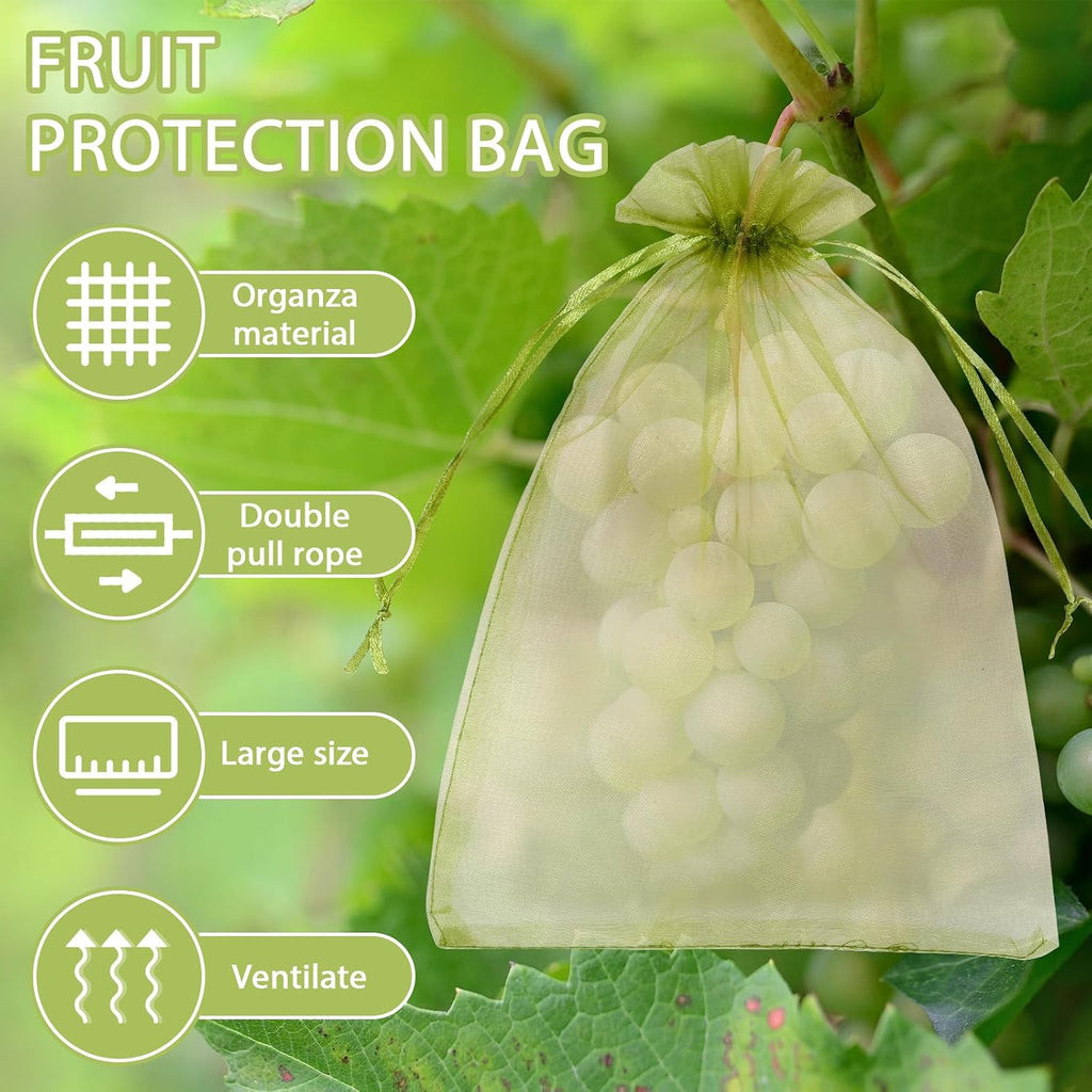 200Pcs Fruit Protection Bags, Fine Mesh Garden Netting Bags with Drawstring | Reusable Organza Fruit Tree Netting Cover