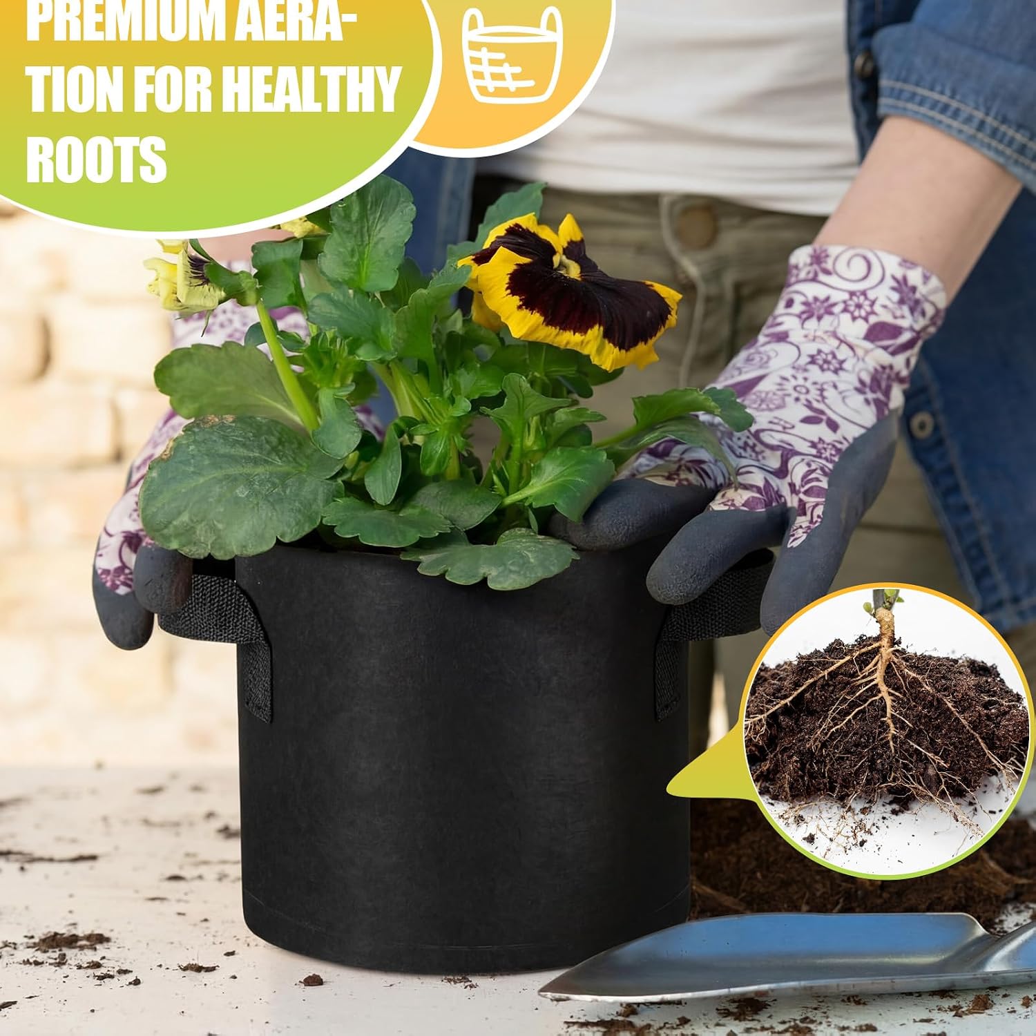 Nuanchu 36 Packs Grow Bags Bulk Aeration Fabric Pot with Handles Thickened Nonwoven Garden Bags to Healthy Root Growth