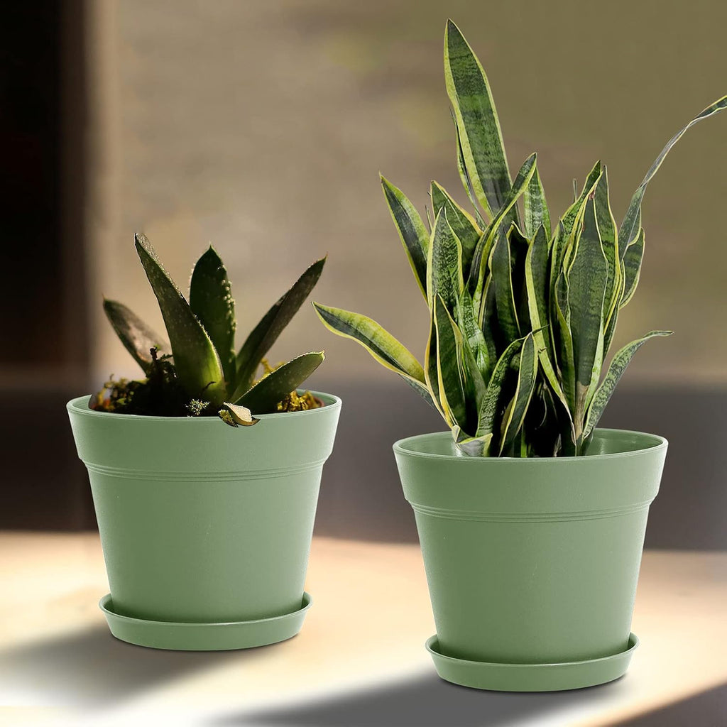 WOUSIWER 16 Pack 6 inch Plastic Planters, Plastic Indoor Planter Flower Pots, Heavy Duty and Stylish 6 Inch Plant Pots