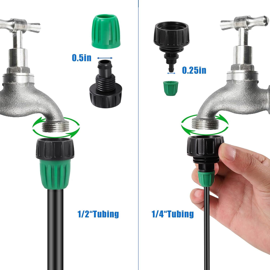 Leak-Proof Drip Irrigation Kit, Quick Connect Irrigation System Kit | Lock Barbed Drip Irrigation Kit, Includes 1/4" &