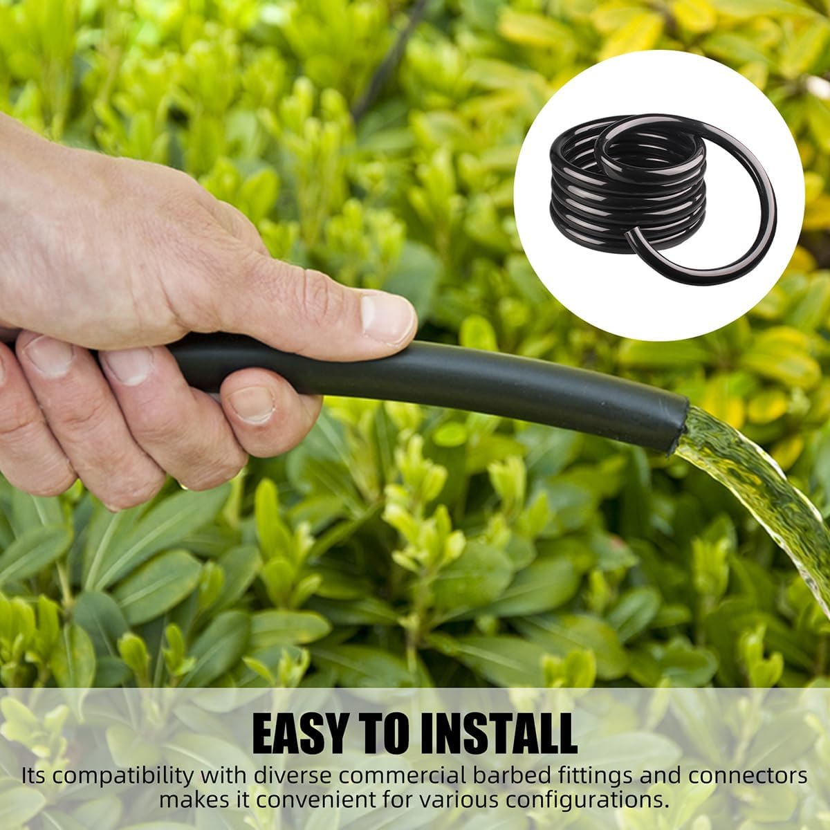 Black Vinyl Tubing 1/2" ID × 5/8" OD - 50 ft PVC Flexible Plastic Tube Hybrid Hose with 4 Stainless Clamps, Transfer