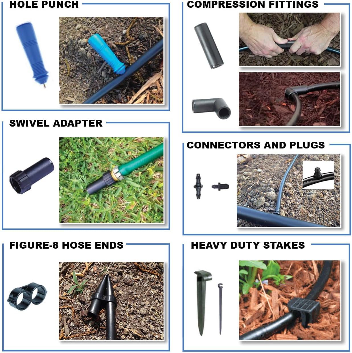 BlueBarrel™ Gravity-Fed Drip Irrigation Kit with Inline Emitters: No-Pressure/Low-Pressure Irrigation for Rain Barrels