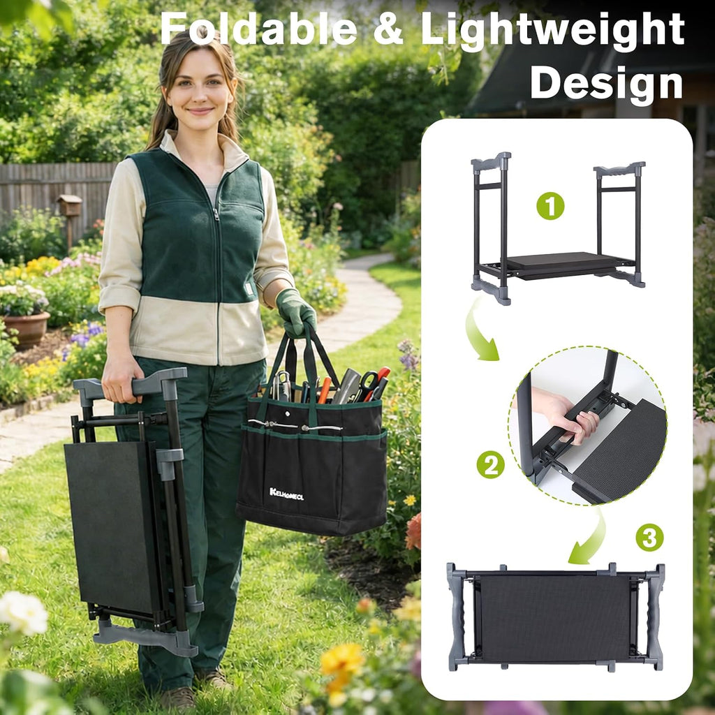 Garden Kneeler and Seat with Umbrella,Heavy Duty Gardening Bench and Stool | 2-in-1 Foldable Gardening Stool with