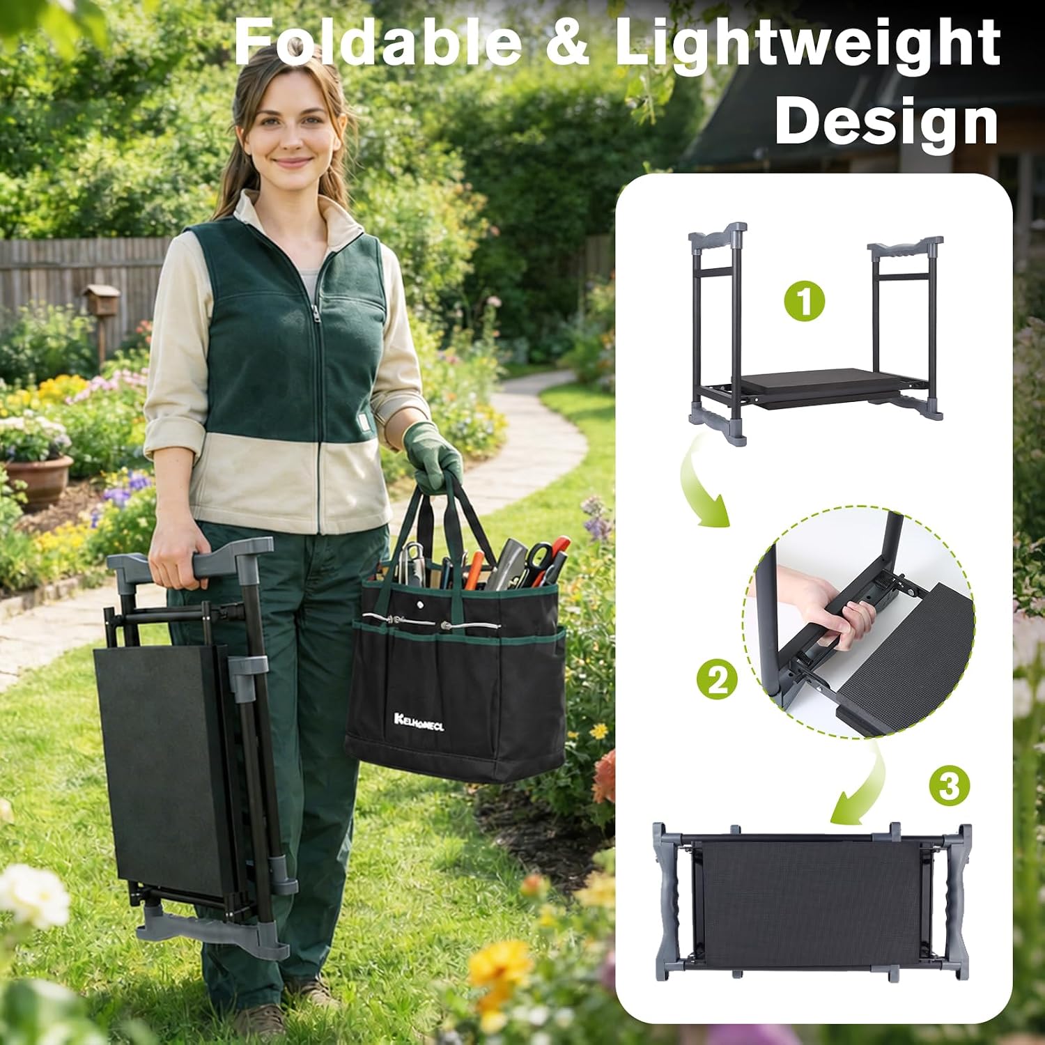 Garden Kneeler and Seat with Umbrella,Heavy Duty Gardening Bench and Stool | 2-in-1 Foldable Gardening Stool with