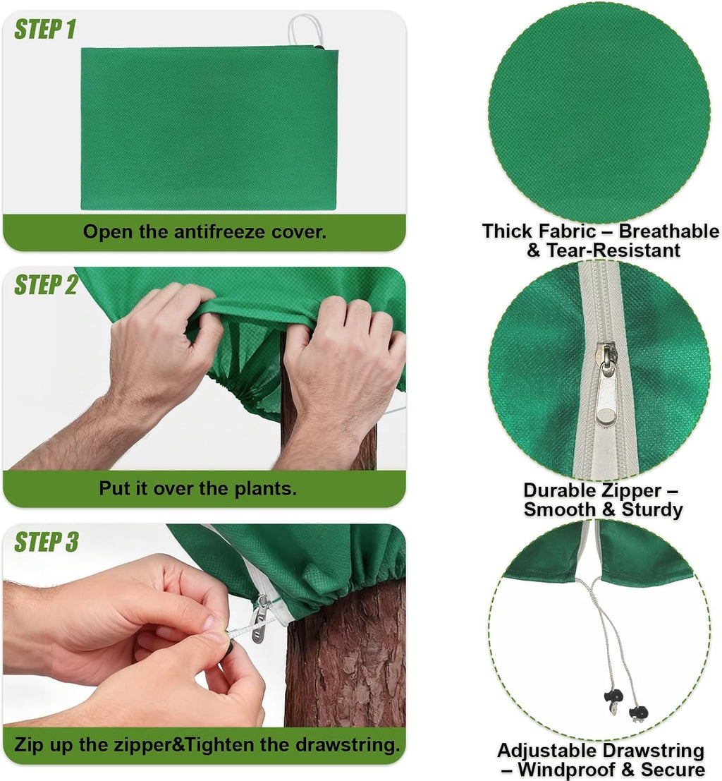 5Pcs Plant Frost Protection Covers 31.5x47.2 Inches – Reusable Breathable Freeze Blankets with Drawstring, Waterproof