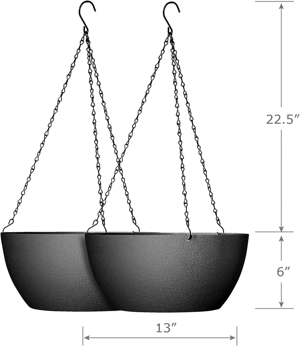 WSMKSZ 13 inch Large Hanging Planters Plant Pots for Outdoor Indoor Plants with Drainage Holes and Chain, 2 Pack Round
