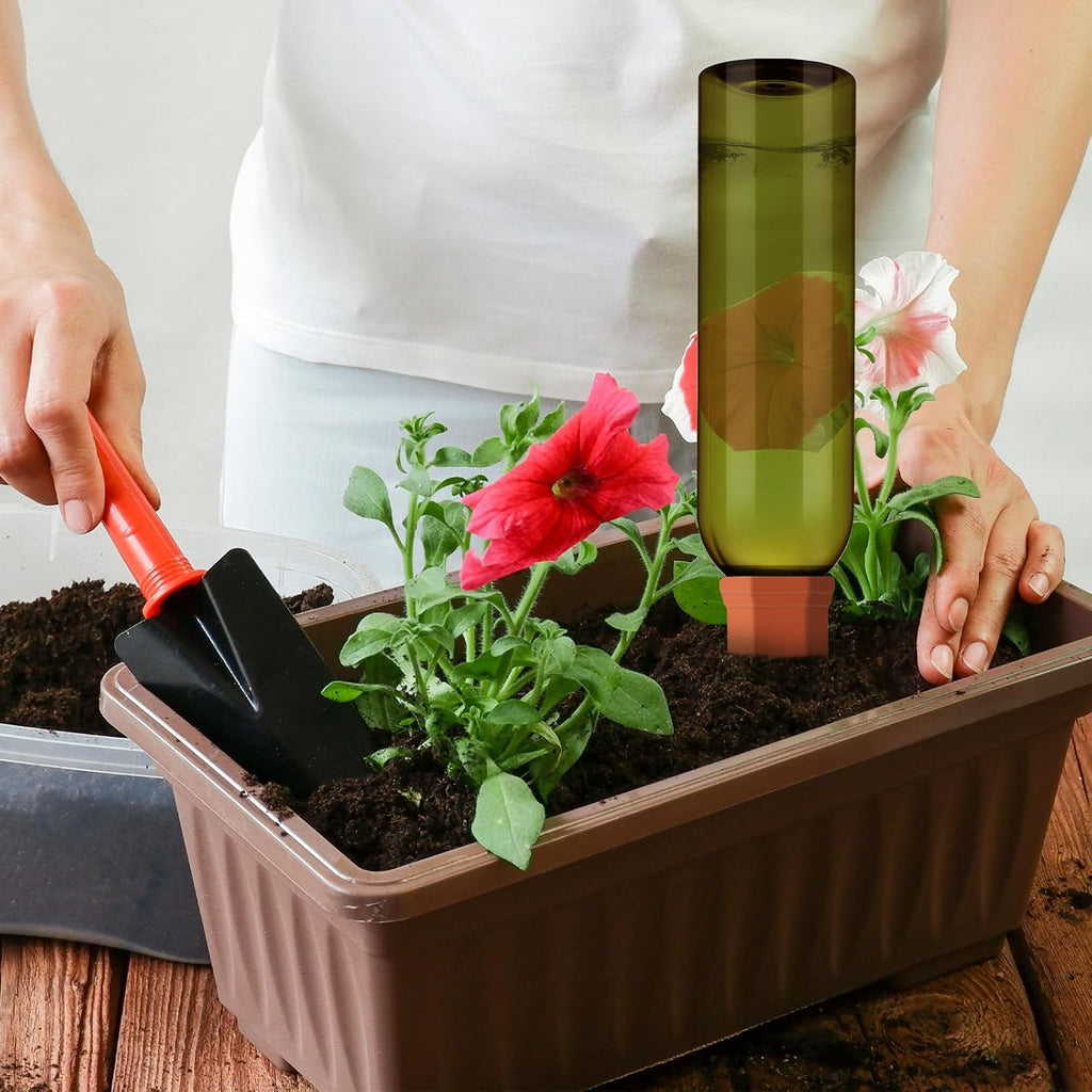 SiliFine 6 Sets Terracotta Watering Spikes,Clear Green and Terracotta | 26 oz Bottles for Slow Release Watering, Self