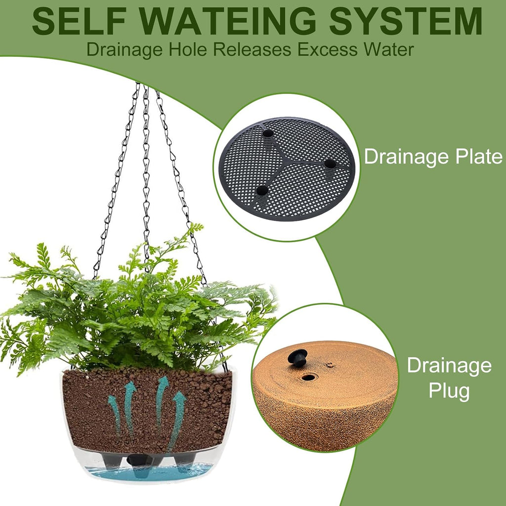 BAYN 2 Packs Solar Hanging Basket Planters for Plants Outdoor | Self Watering, Bronze Flower Pots with Solar Light