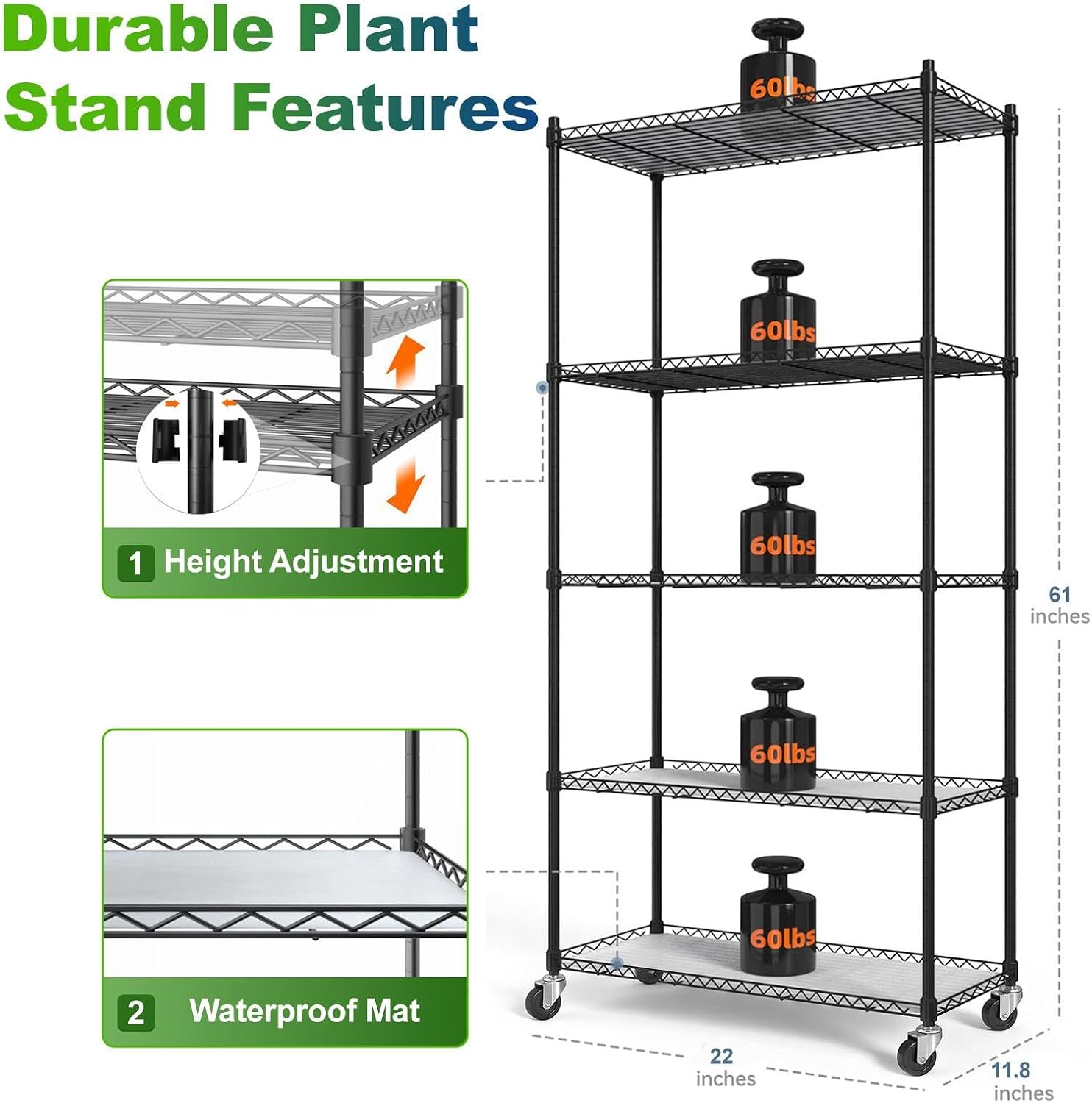 Indoor Greenhouse with Grow Light - 5 Tier DIY Plant Shelf with Cover, 4 Pack 48W Full Spectrum Grow Lights with Timer