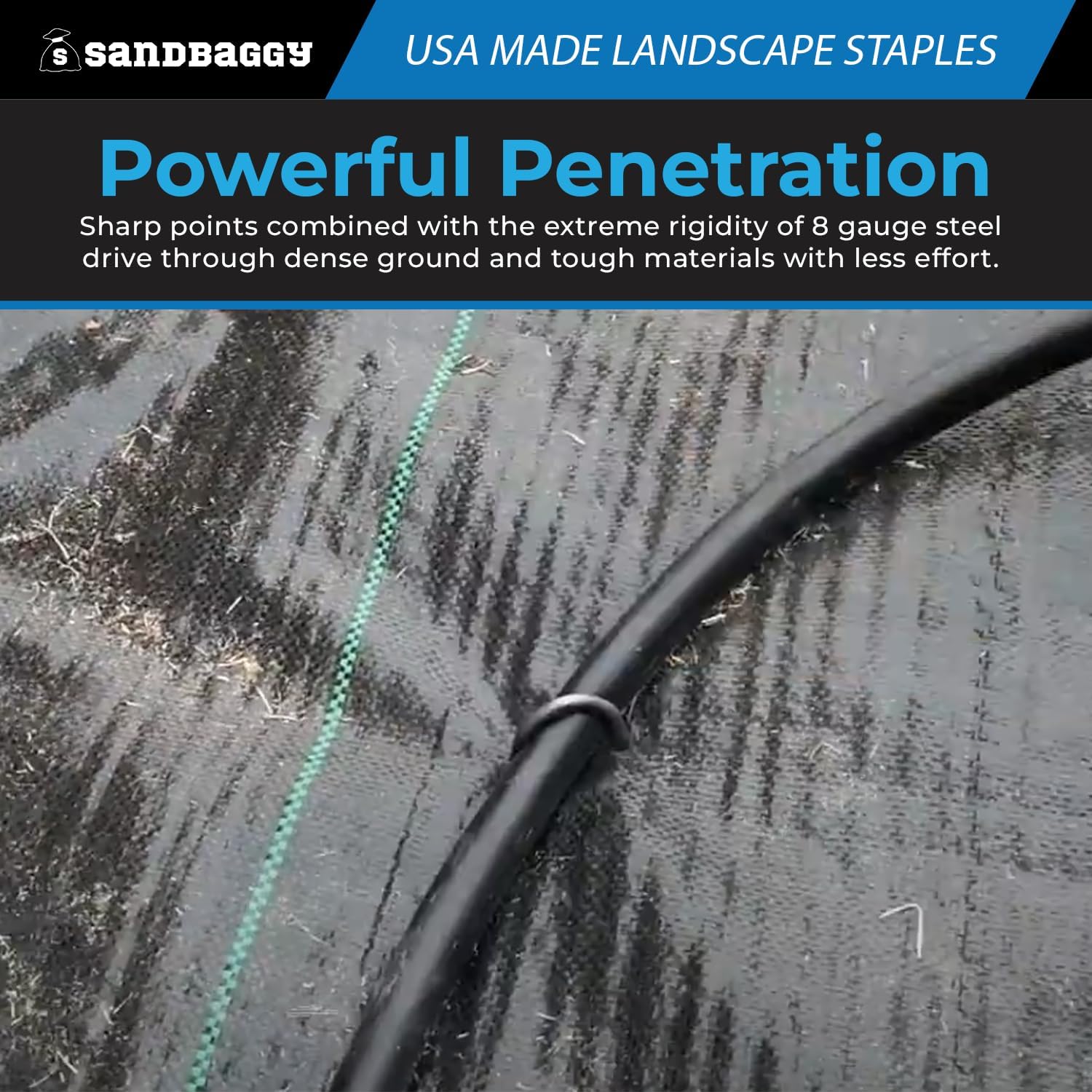 Sandbaggy USA Made 12-inch Landscape Staples - Garden Stakes - Drip Irrigation Tubing, Landscaping Fabric, Netting