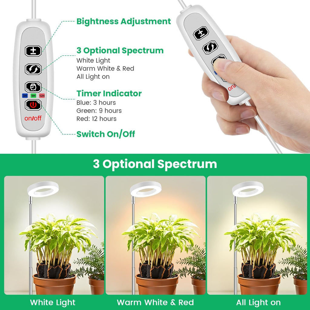 Aokrean Grow Light, Full Spectrum Plant Lights for Indoor Growing with Base | 48 LEDs Halo Plant Light for Small