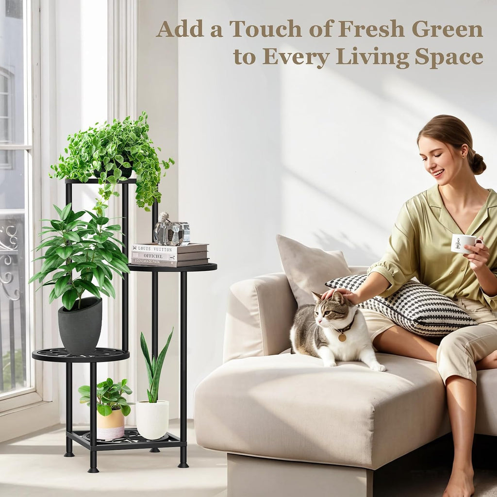 4 Tier Plant Stand Indoor Outdoor, Tall Metal Corner Flower Shelf Holder for Multiple Plants, Space-Saving Rustproof