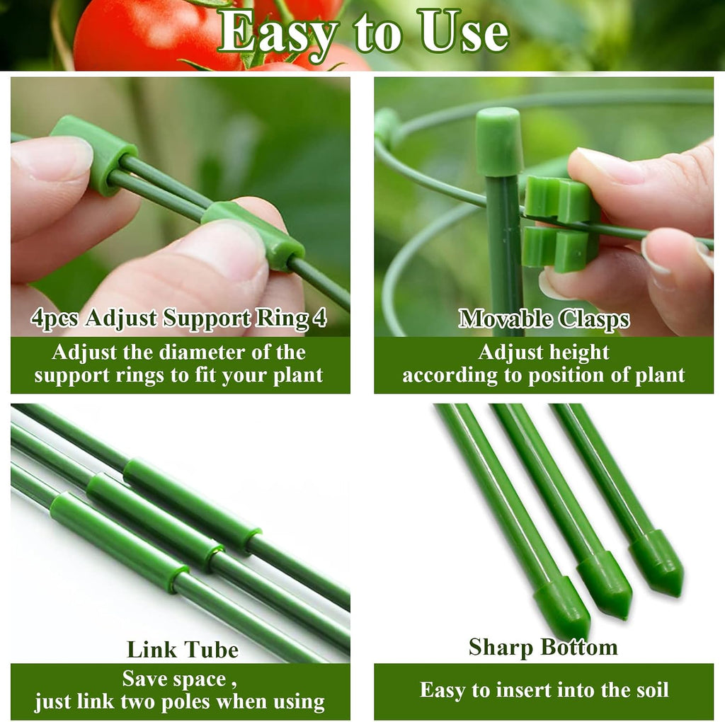 4 Packs 30inch Plant Support Cages with 3 Adjustable Support Rings- Small Tomato Cage for Pots Plant Holder for Home