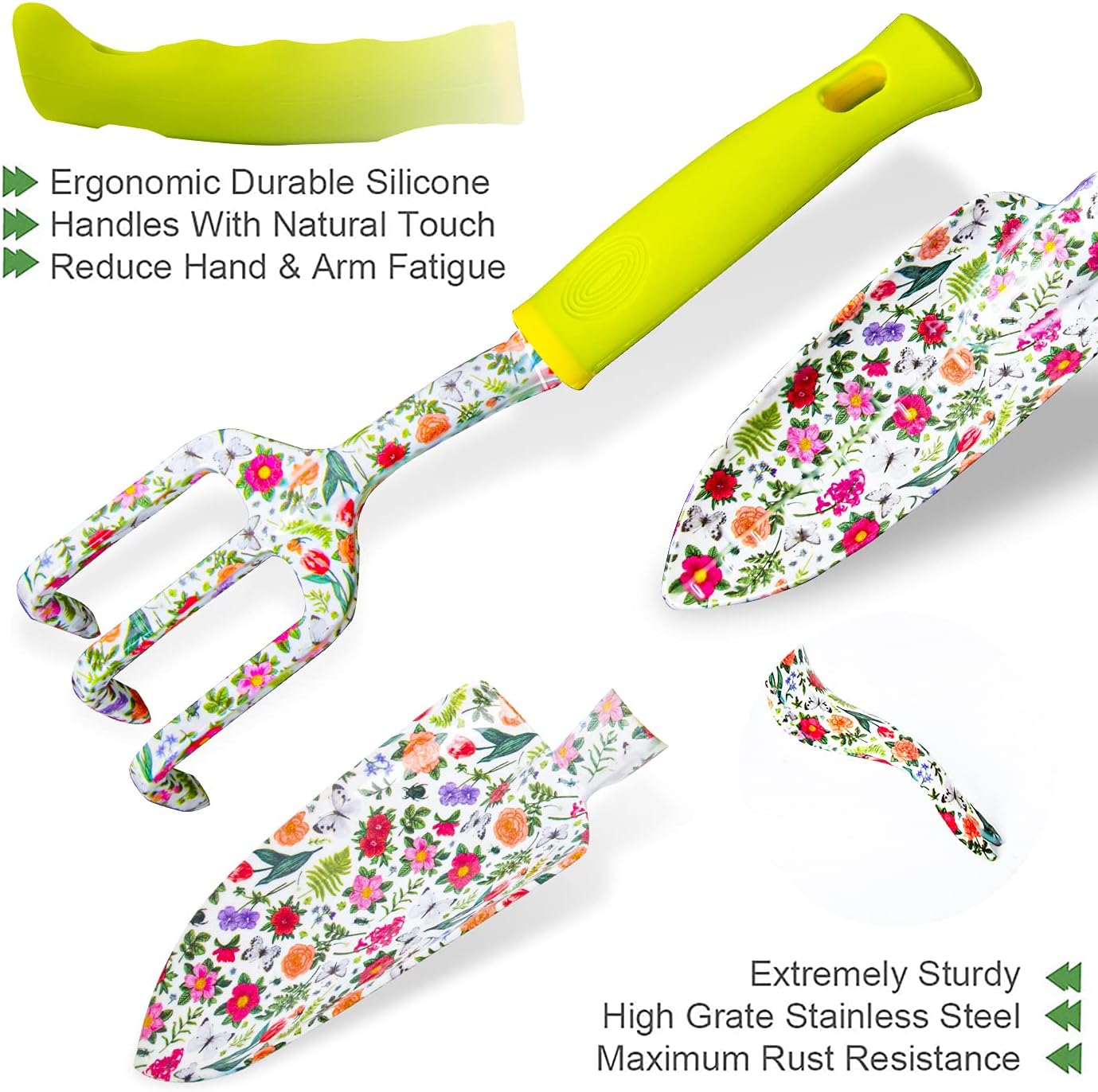 Garden Tool Set 9 Piece Heavy Duty Aluminum Gardening Hand Tools Kit Cute Gardening Supplies with Non-Slip Rubber Grip