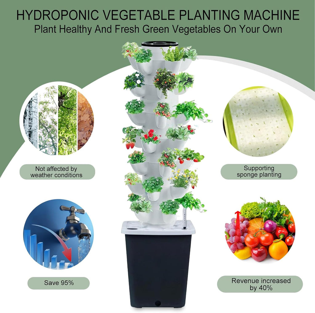 Hydroponics Tower Indoor Growing System Vertical Garden Planter Indoor Smart Garden Kit with Pump and Movable Water