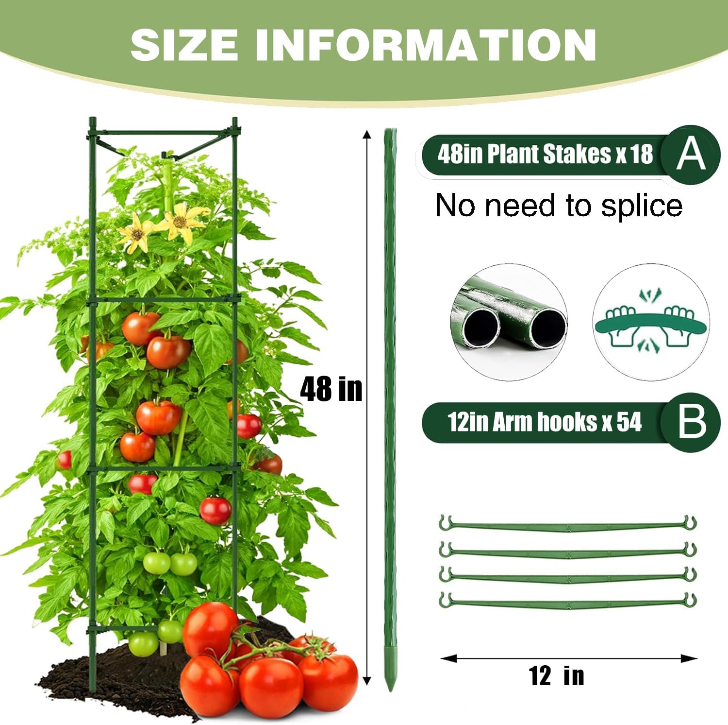 6 Pack Tomato Cage for Garden, 48 Inches Metal Garden Stakes, Plant Support Cages Trellis for Garden and Pots, Tomato