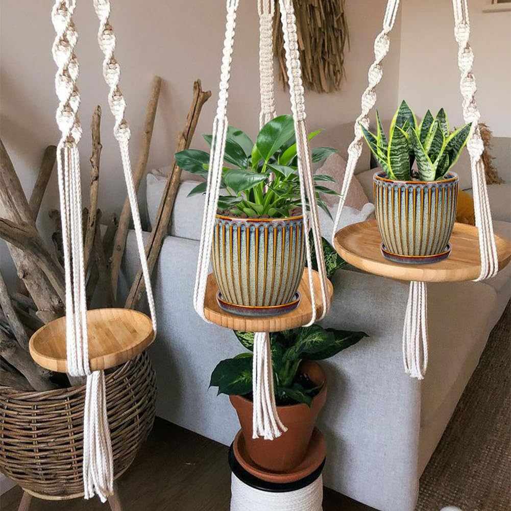 Oairse Ceramic Pots for Indoor Plants, 4.9 +5.7 inch Set of 2 Brown Plant Pots with Drainage Holes and Saucers Texture