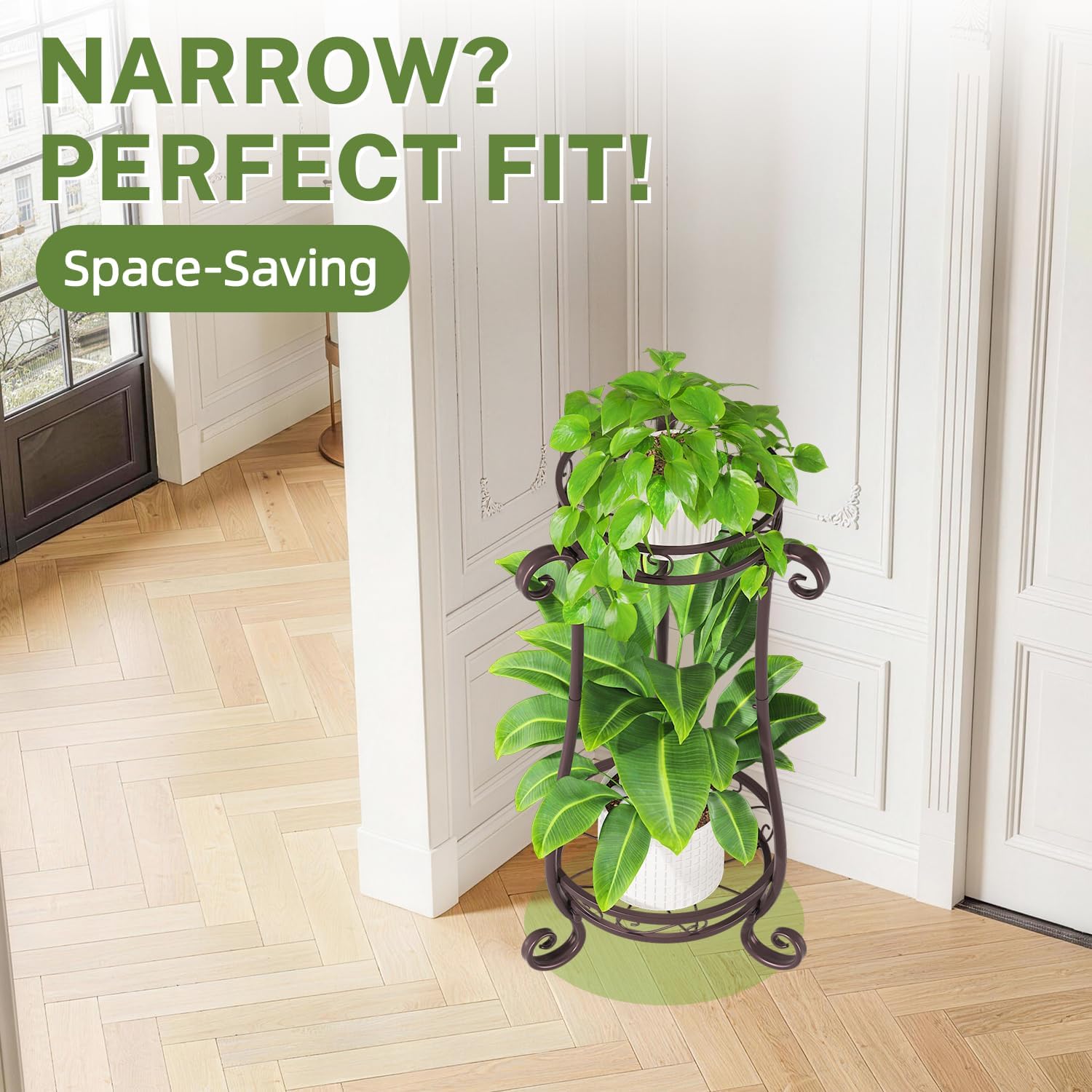 iDavosic.ly 2 Tier Tall Metal Plant Stand Outdoor Indoor, 27 Inch, Bronze | Corner Flower Pot Holder Shelf, Wrought
