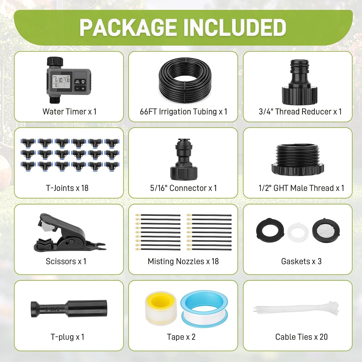 66FT Drip Irrigation System with Water Timer, Automatic Garden Watering Kit | with Flexible 360° Bendable Tubing and