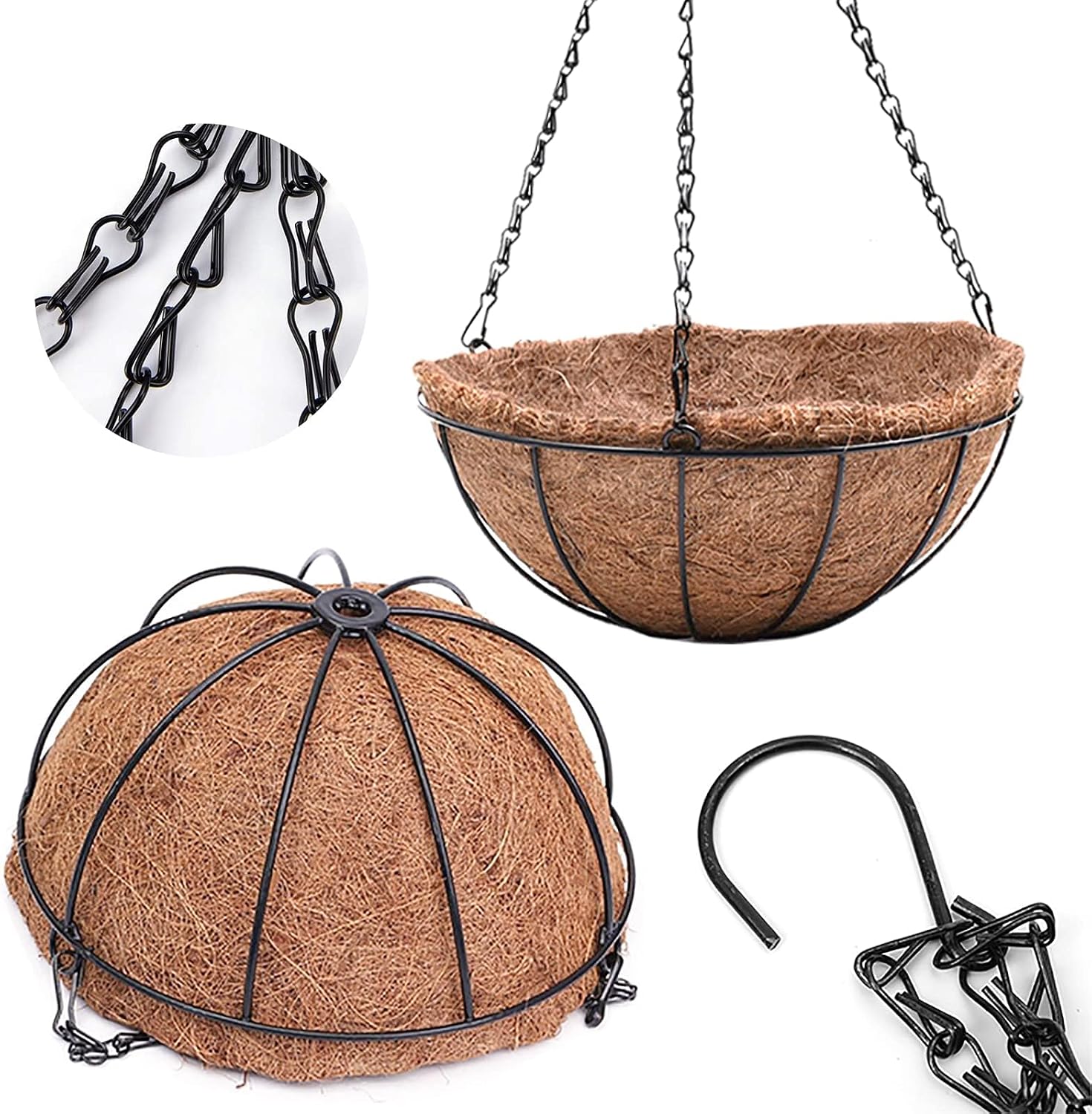 EIMQUVW 4 Pack Hanging Planter Basket Outdoor Large Hanging Flower Pots Indoor 12 inch with Coco Coir Liner Round Wire