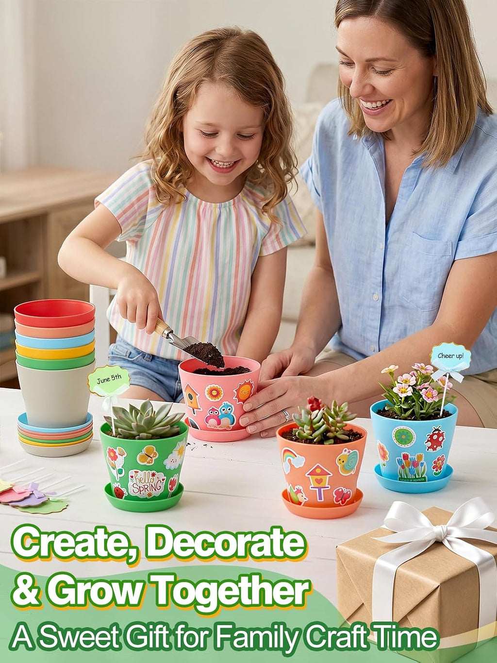 Cosweet 24Pack Durable Resin Garden Plant Pots Kit for Kids Crafts 4+ Years | School Activities Growing Kit, with
