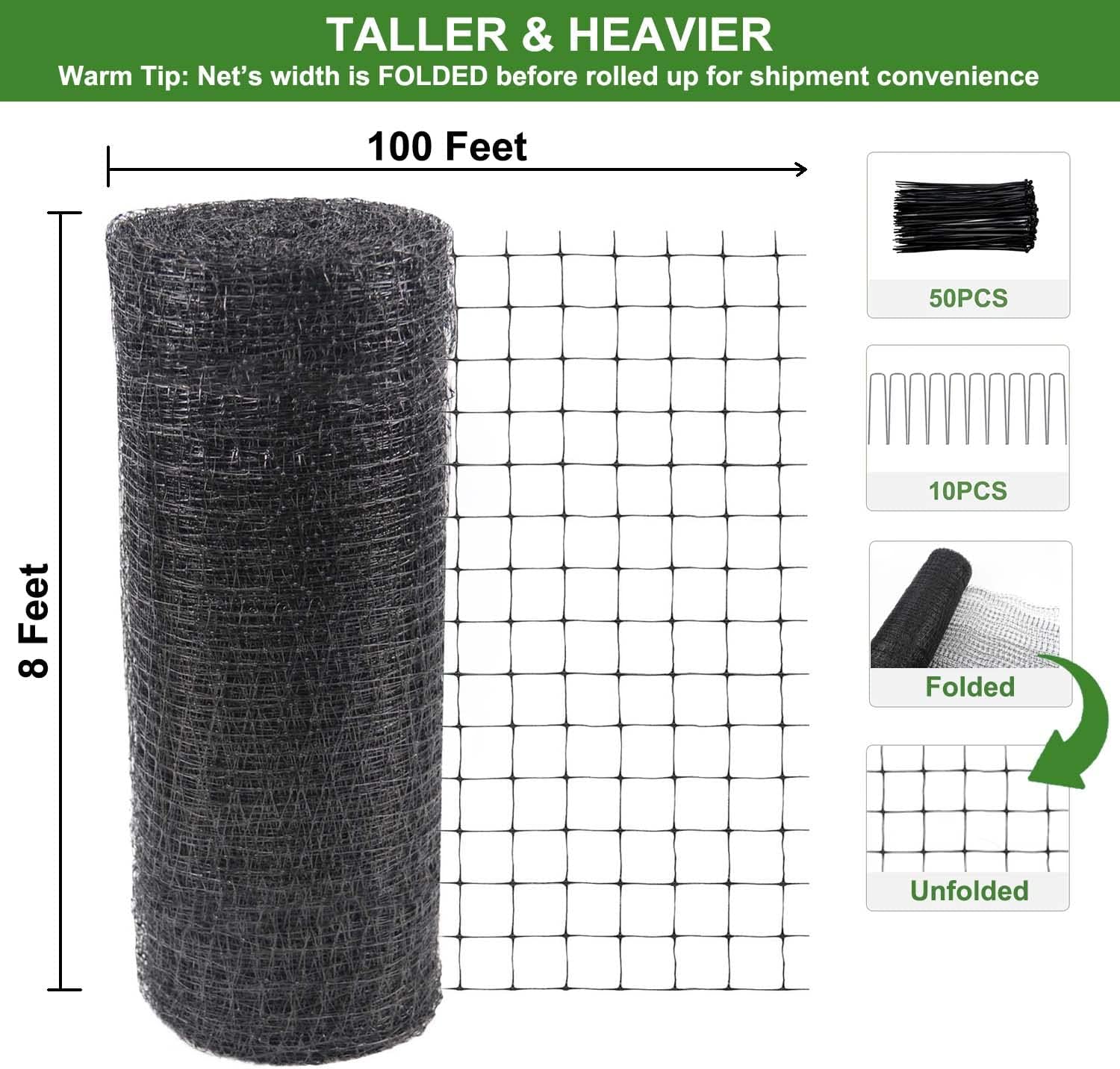 Mklsit Deer Netting Fence, 8ftx100ft Garden Netting Heavy Duty Bird Netting | UV Resistant, Garden Fruit Trees