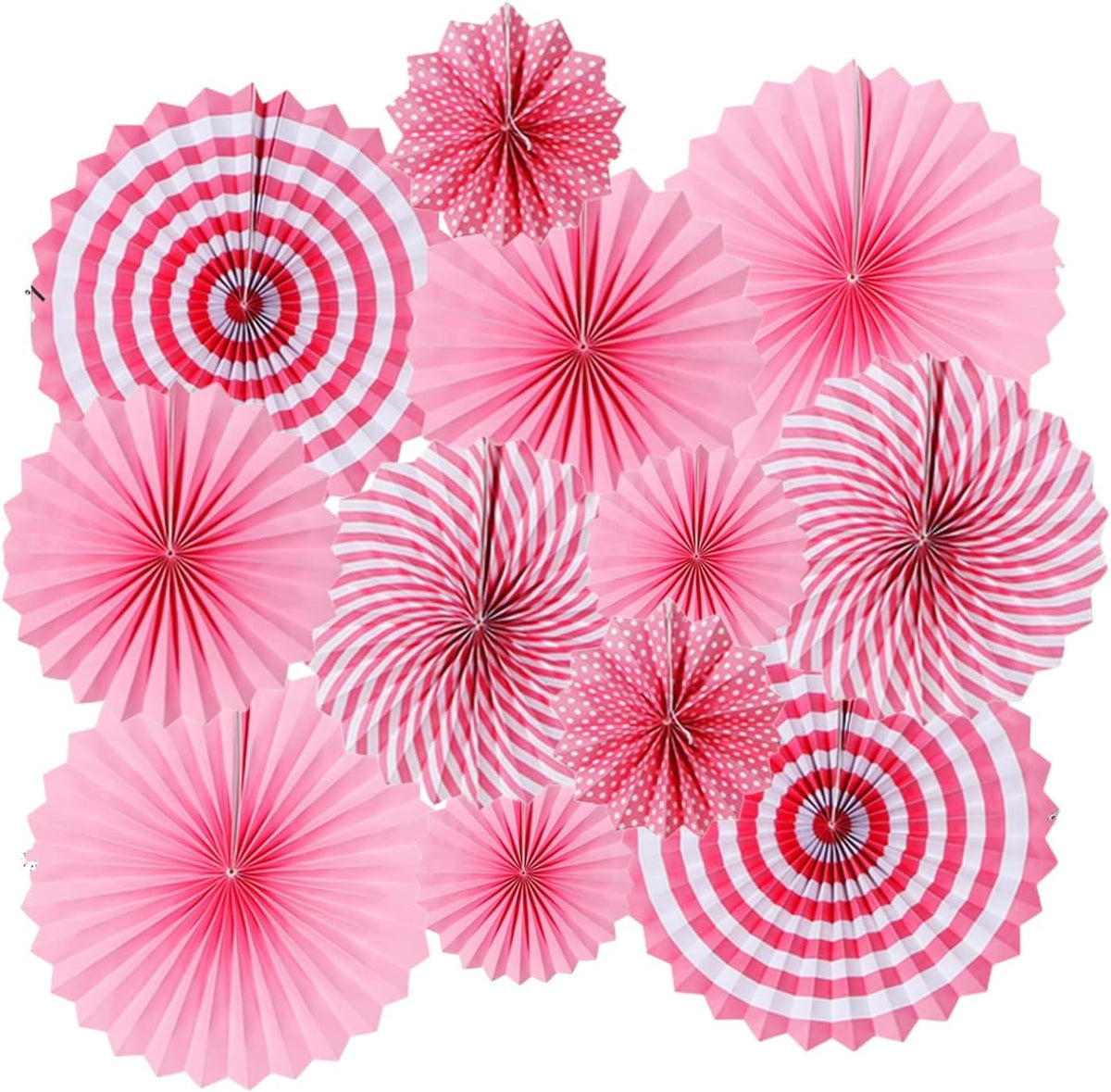 Pink Hanging Paper Fans, 12 Pieces Hanging Party Decorations Round Pattern Paper Garlands for Girl's Women Birthday Party, Wedding, Brial Shower