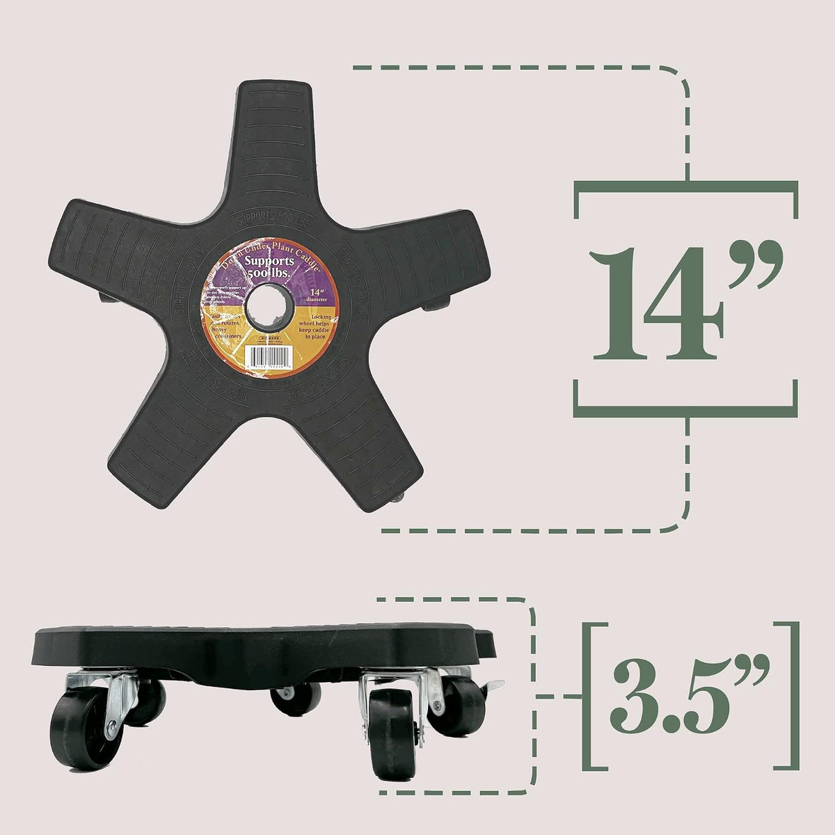 Bosmere 14" Plant Caddie - Heavy-Duty Rolling Plant Stand with Locking Wheels, 500 lb Capacity – Durable_Plant Caddy