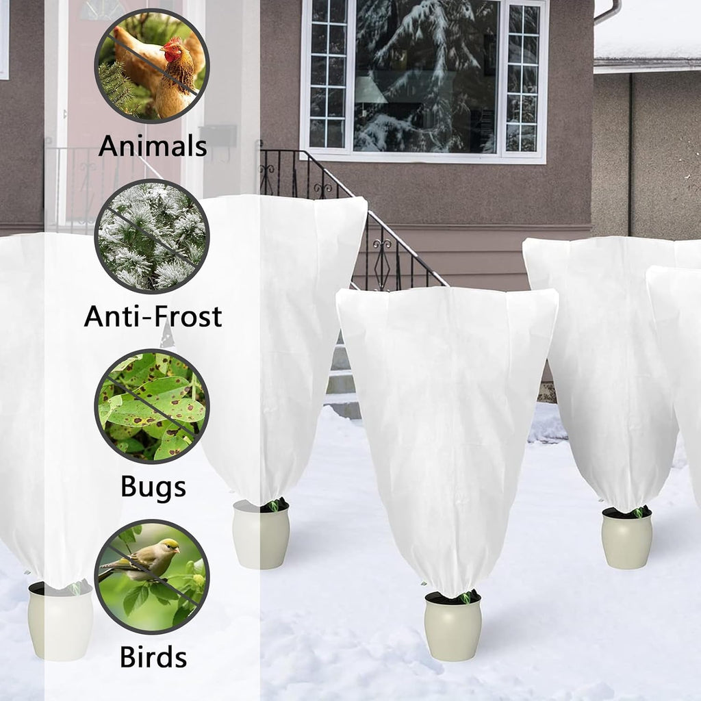 Plant Covers Freeze Protection, 78" x 98" 2.5oz/yd² Reusable Frost Cloth with Drawstring, Winter Plants Jacket Warm