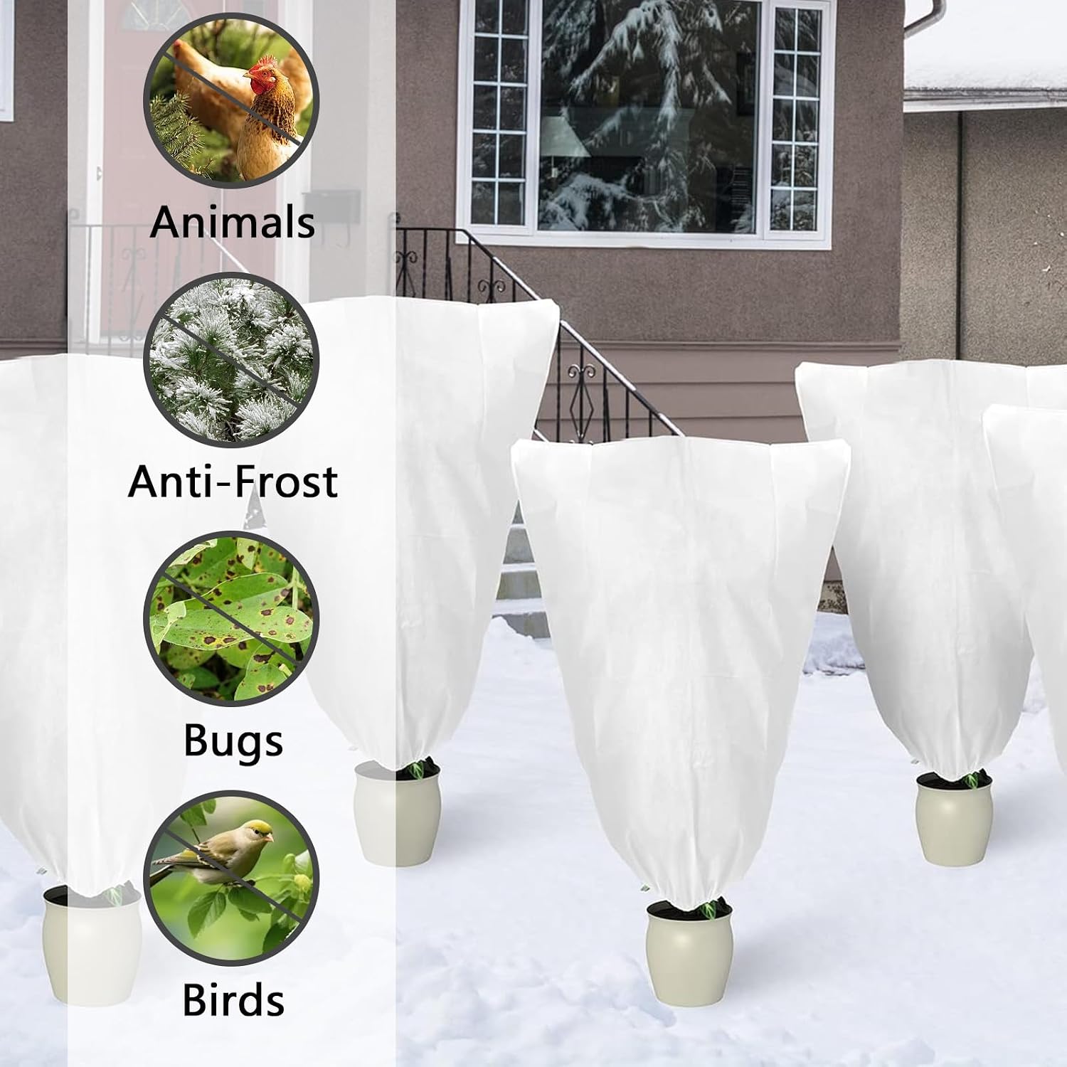 Plant Covers Freeze Protection, 78" x 98" 2.5oz/yd² Reusable Frost Cloth with Drawstring, Winter Plants Jacket Warm
