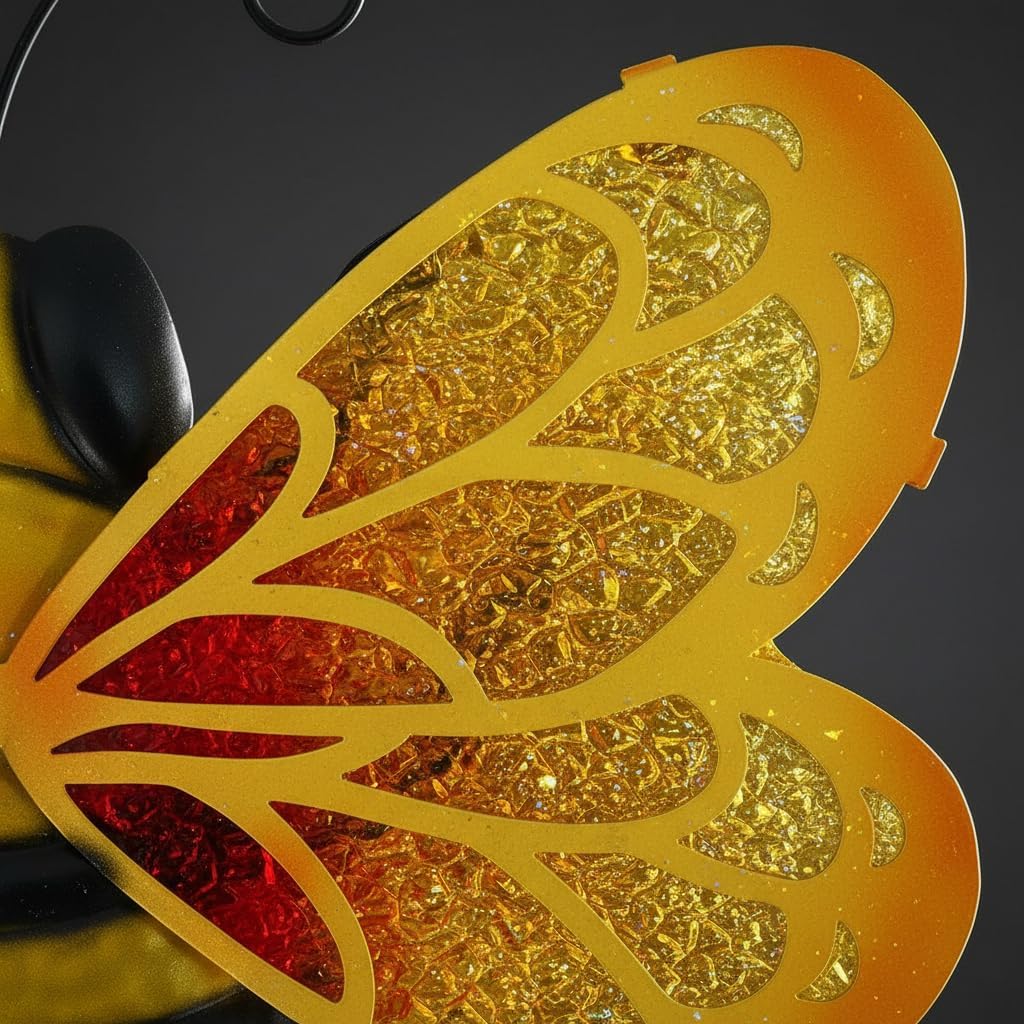 LIFFY Metal Bee Wall Decor,10" Hanging Glass Bumblebee Outdoor Decor,Decorative Garden Ornaments Outside for Home Patio