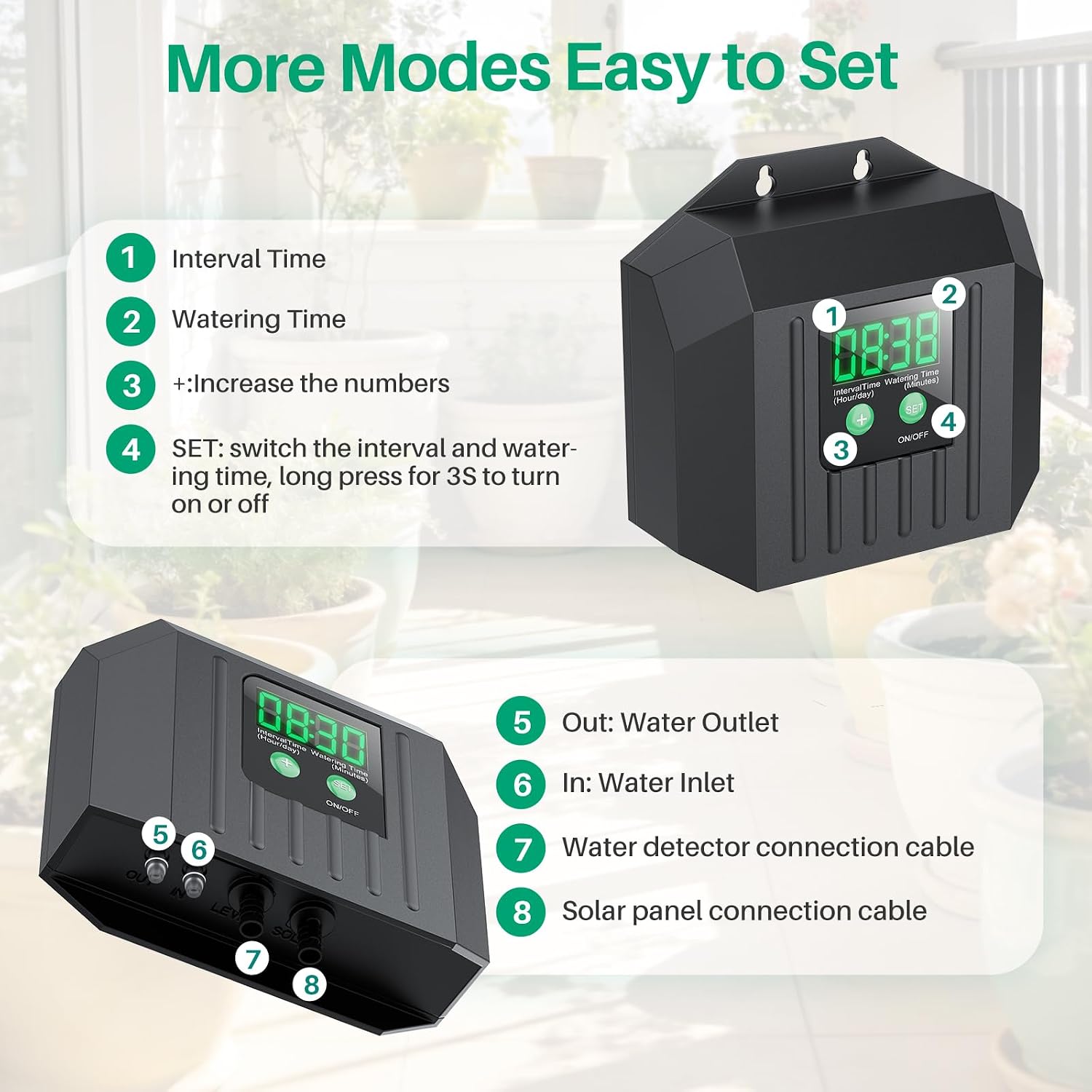 4W Solar Drip Irrigation Kit for Outdoor Indoor Plants, Customizable Watering Duration 1–30min & Interval 3h–7d, Solar