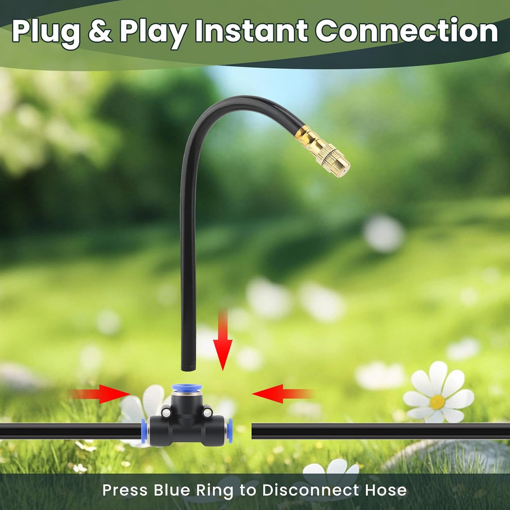 Automatic Drip Irrigation Kits - Garden Watering System with 360° Bendable Spray Adjustable Copper Atomizing Nozzles