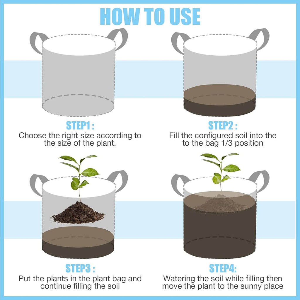 Potchen 45 Pack Grow Bags Aeration Fabric Planter Pots Nonwoven Grow Bags with Handles Black Plant Container Bucket for