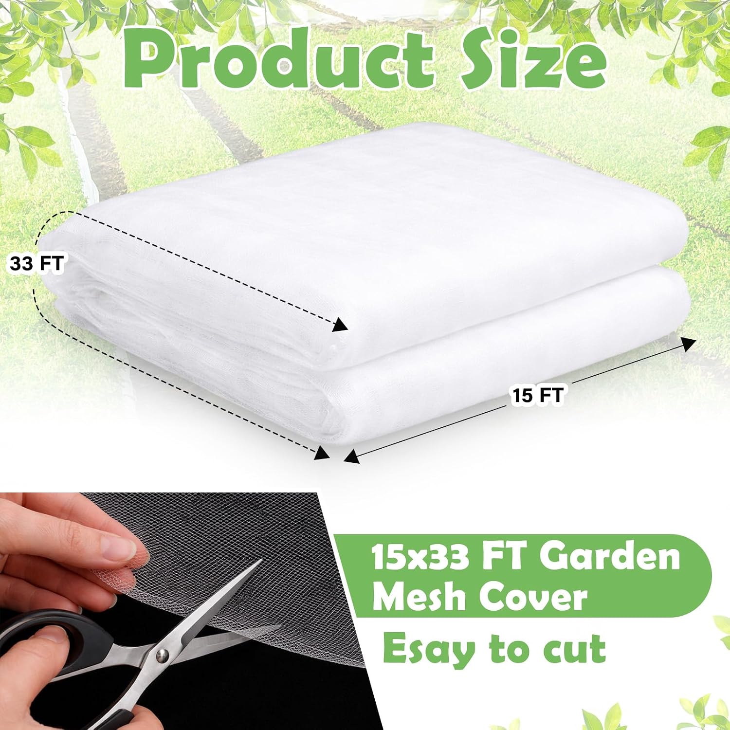 15 x 33 ft Garden Mesh Netting Insect Mosquito Net, White, 1 Pcs | Pest Barrier for Vegetables, Large Fruits Tree Net