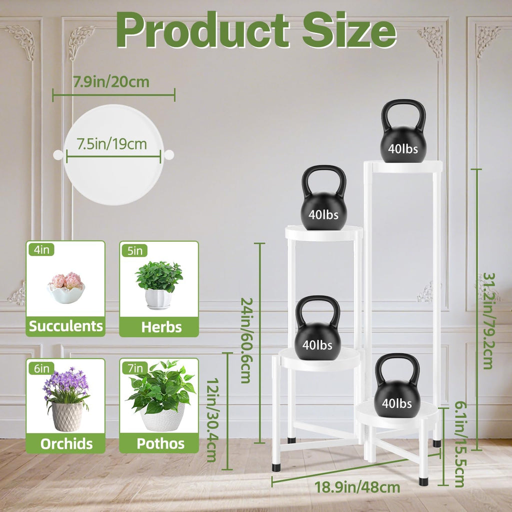 iDavosic.ly Plant Stand Indoor Outdoor, 4 Tier Metal Corner Shelf, White | Tiered Flower Display Holder, Folding Multi
