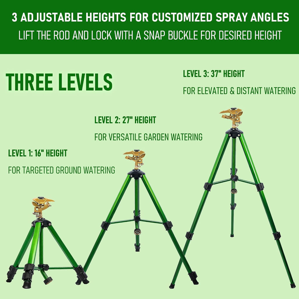 LIULO TOOL Large Impact Sprinkler on Tripod Base, Heavy Duty Zinc Alloy Sprinkler for Yard with Adjustable Head and