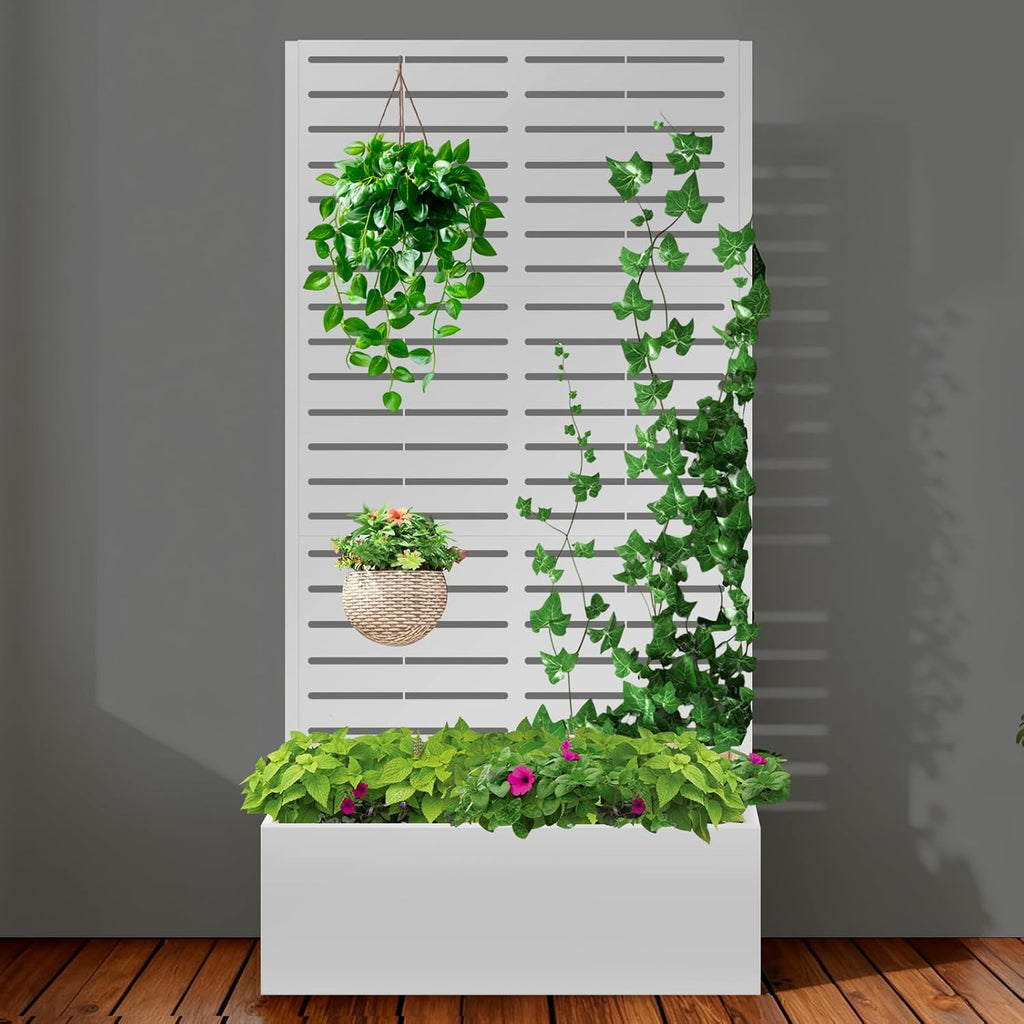 Metal Raised Garden Bed with Trellis,Planter Box for Climbing Plants, Vegetables & Vines, Features Drainage Holes and