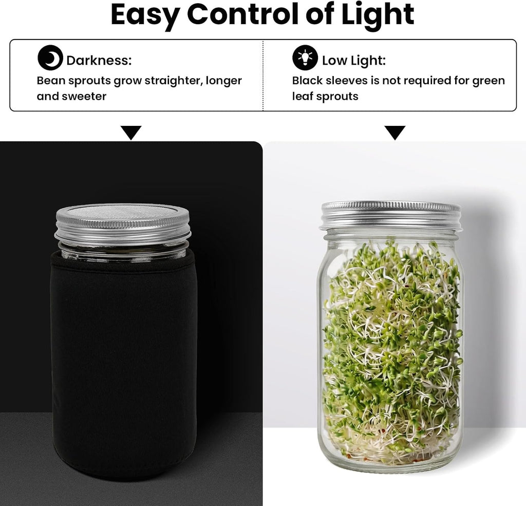 Seed Sprouting Jar Kit, 2 Wide Mouth Quart Mason Jars with Stainless Steel Screen Sprout Lids, Drip Tray, Stand