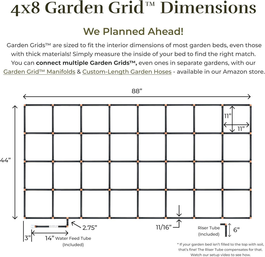 Garden Grid 4x8 | Irrigation System for Garden Bed Watering | Pre-Assembled | 2-Min Setup Garden Watering System;