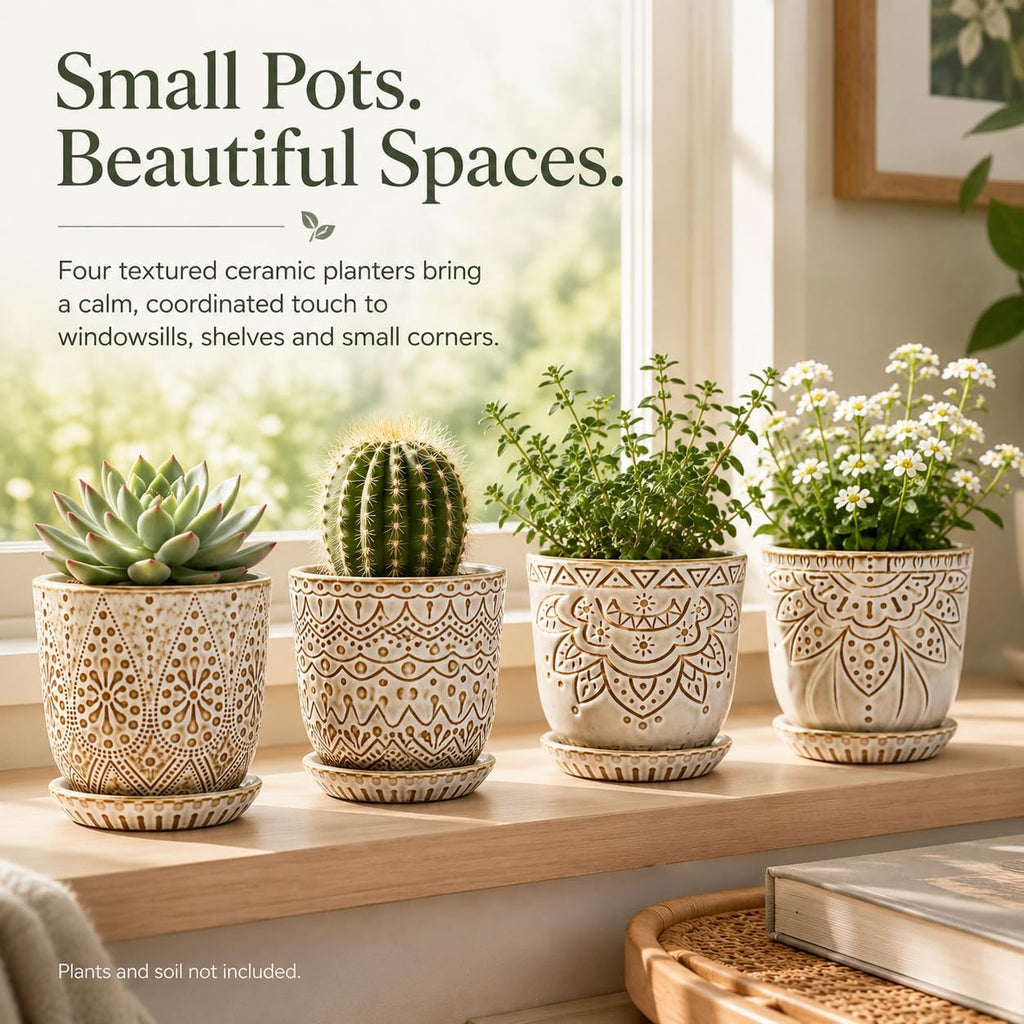Gepege Ceramic Succulent Pots, 4 Inch Small Plant Pots with Drainage | Ceramic succulent pots with drainage holes