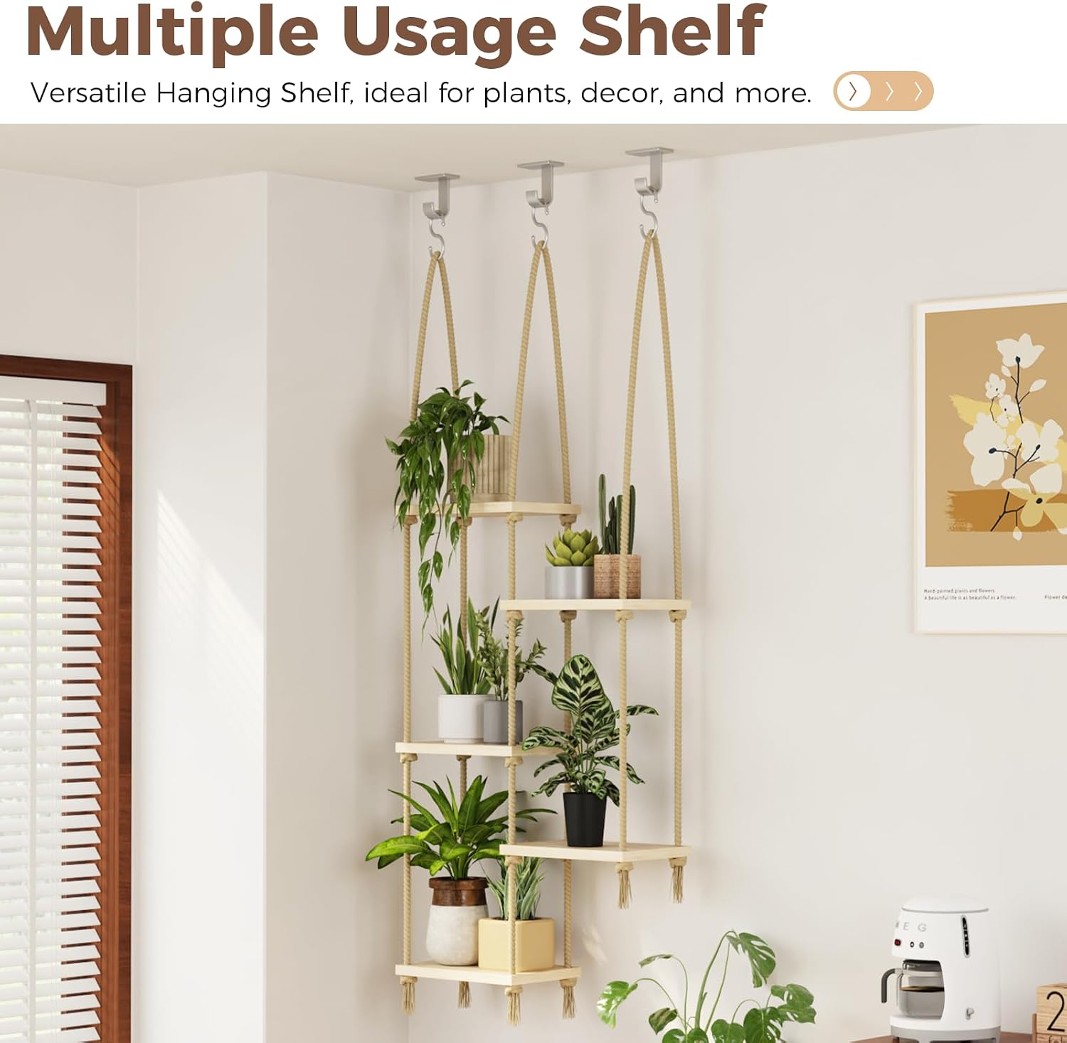 Bamworld Hanging Shelves Plant Hanger Indoor Window Plant Shelves | Wood Plant Wall Shelf Window Sill Plant Shelf