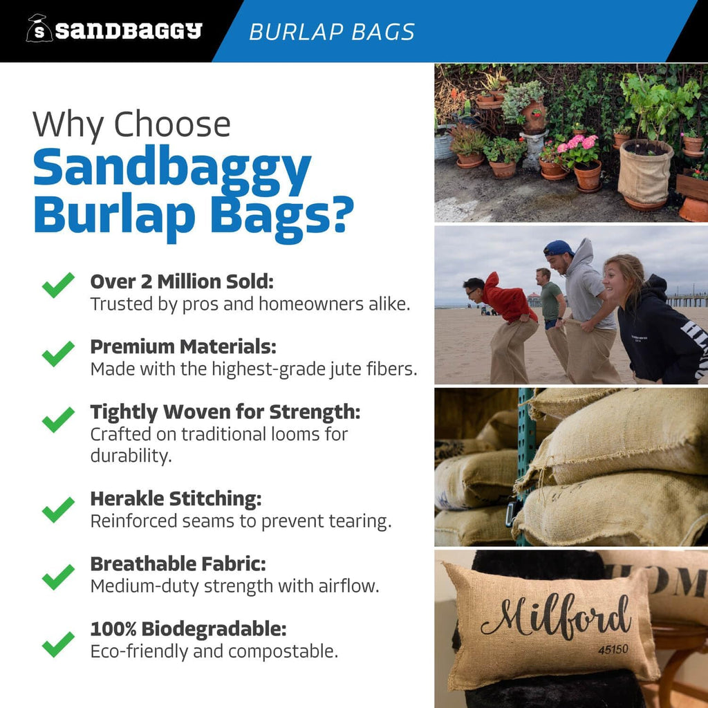 Sandbaggy - Large Burlap Bags 24" x 40" - Potato Sack Race Bags for Kids & Adults - Premium Quality Jute for Vegetables