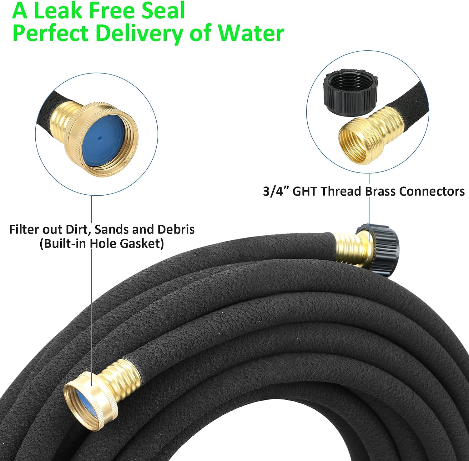 Soaker Hose, 1/2" x 50 FT Round Rubber Garden Soaker Hose, Heavy Duty Water Seeper Soaker Hoses for Foundation